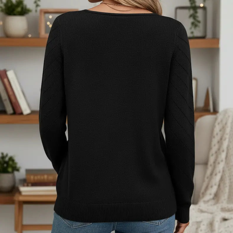 Lifestyle shot of the sweater paired with jeans. Casual cardigan styled with denim for a chic fall look.