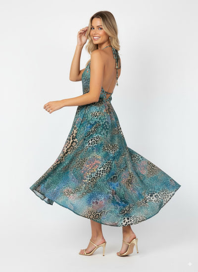 'Lagoon' Halter Neck Maxi Dress