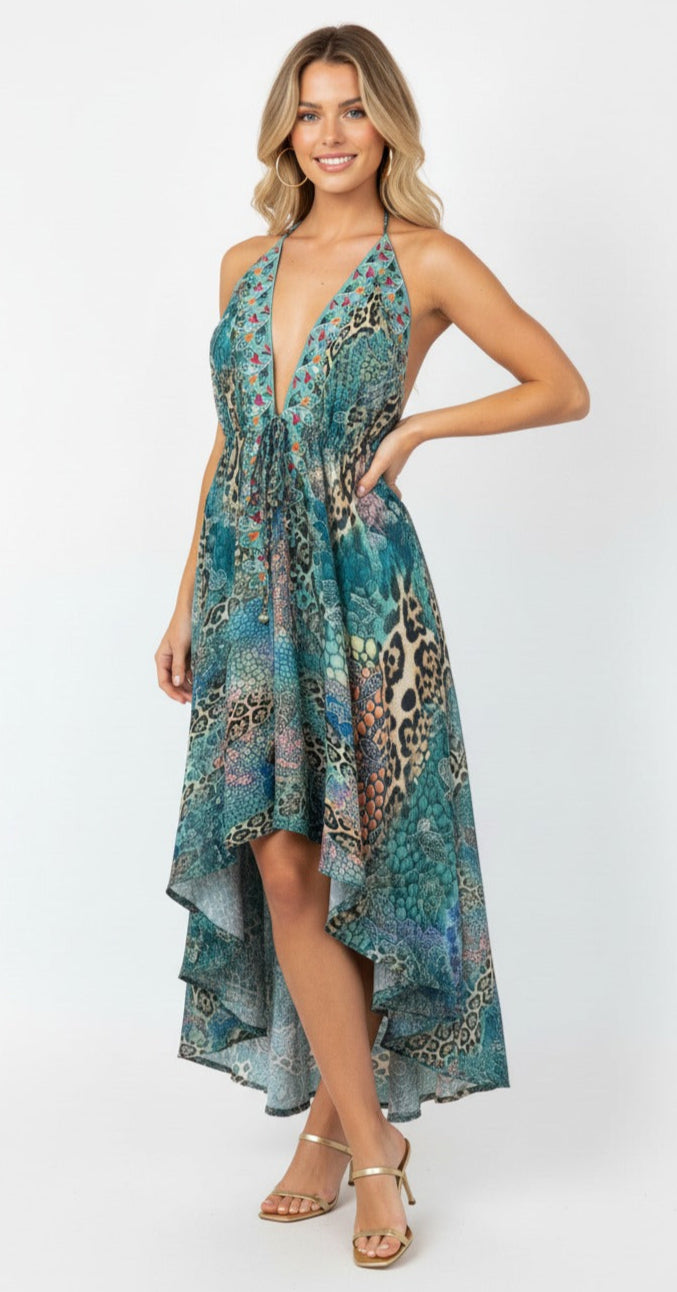 'Lagoon' Halter Neck Maxi Dress