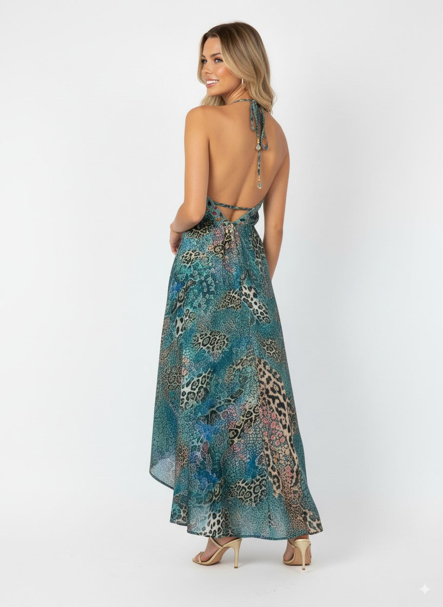 'Lagoon' Halter Neck Maxi Dress