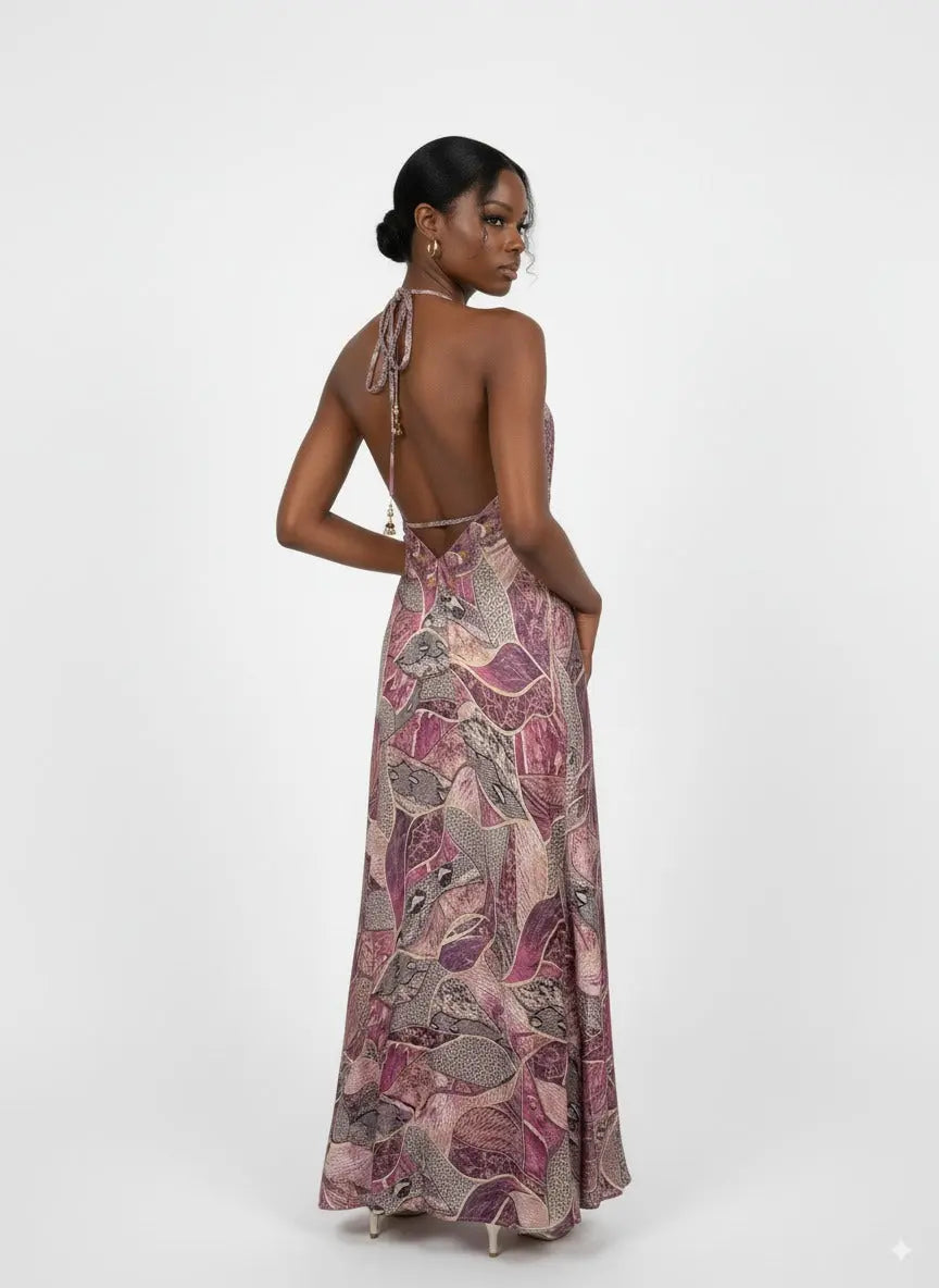 Woman wearing a V neck high low dress at a summer beach resort