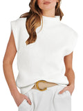 Sleeveless Sweater Vest – Soft Knit Cap Sleeve Pullover Top (White) - The Gildress
