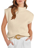 Sleeveless Sweater Vest – Soft Knit Cap Sleeve Pullover Top (Beige) - The Gildress
