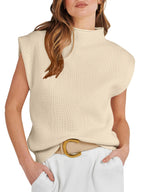 Sleeveless Sweater Vest – Soft Knit Cap Sleeve Pullover Top (Beige) - The Gildress