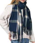 Winter Scarf for Women – Soft Plaid Blanket Shawl with Tassels (Beige) - The Gildress