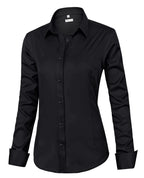 Classic-Fit Button Down Dress Shirt – Wrinkle-Free Stretch Office Blouse (Black) - The Gildress