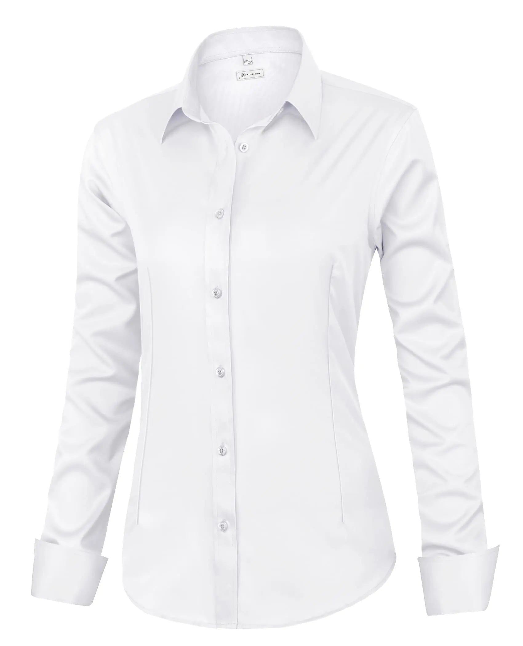 Classic-Fit Button Down Dress Shirt – Wrinkle-Free Stretch Office Blouse (White) - The Gildress