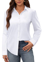 Wrinkle Free Button Down Shirt – Long Sleeve Solid Professional Business Shirt (White) - The Gildress