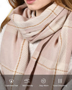 Winter Scarf for Women – Soft Plaid Blanket Shawl with Tassels (Pink) - The Gildress
