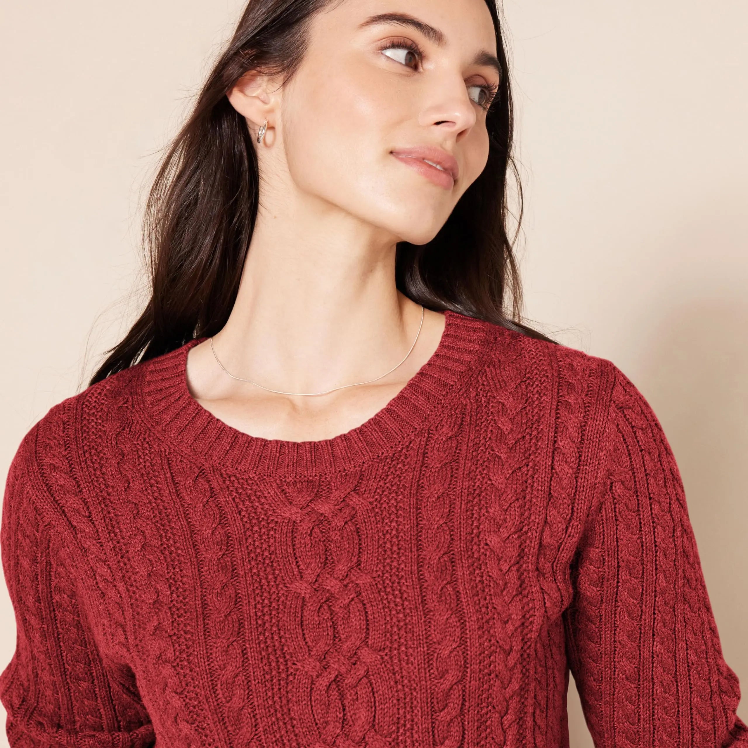 100% Cotton Fisherman Cable Crewneck Sweater –  Classic Knit Pullover (Dark Red) - The Gildress