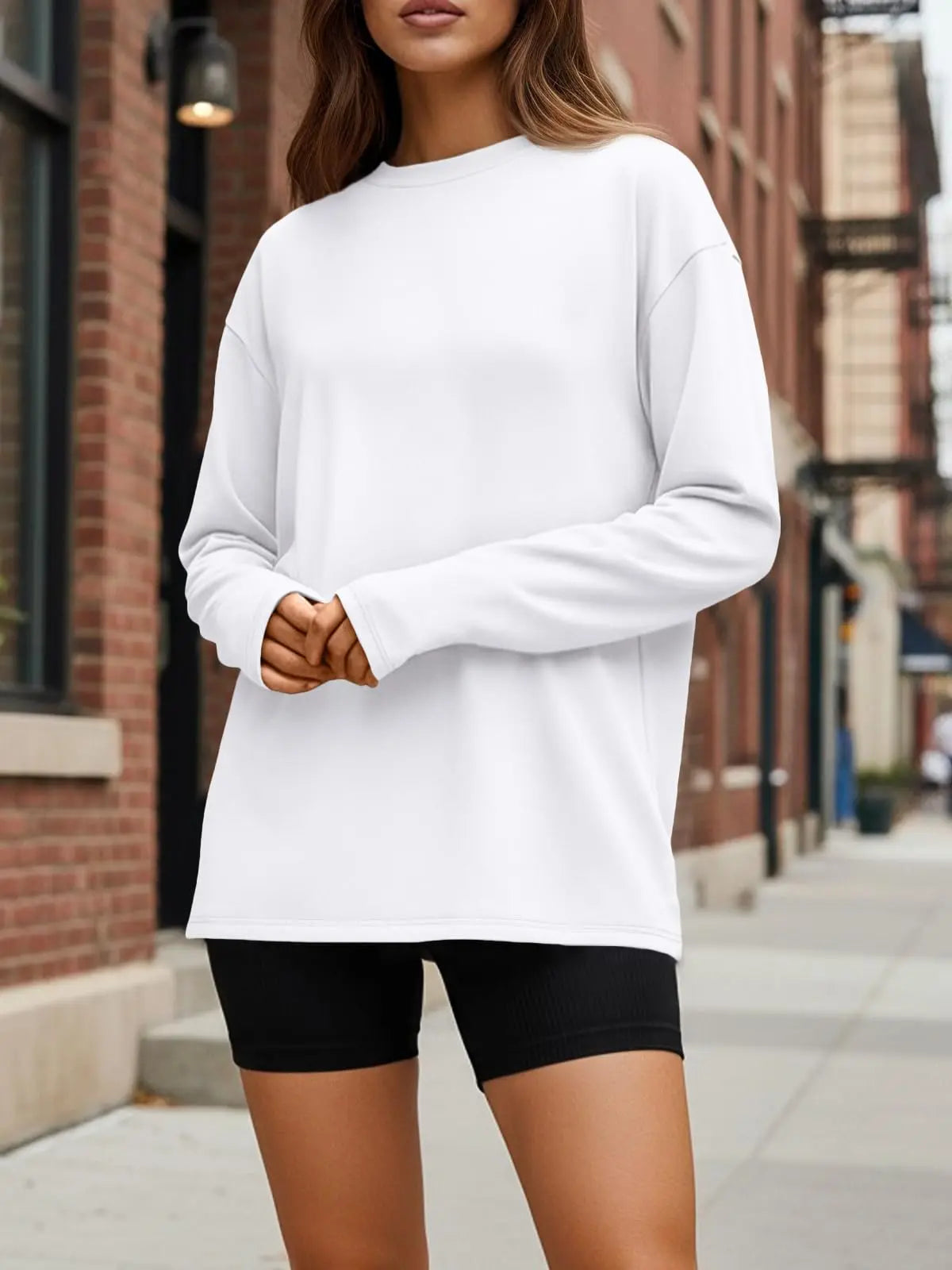 Oversized Long Sleeve T-Shirt for Women - 2026 Casual Crewneck Tee | Y2K Aesthetic Baggy Top (White) - The Gildress