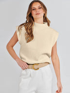 Sleeveless Sweater Vest – Soft Knit Cap Sleeve Pullover Top (Beige) - The Gildress