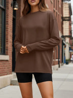 Oversized Long Sleeve T-Shirt for Women - 2026 Casual Crewneck Tee | Y2K Aesthetic Baggy Top (Brown) - The Gildress