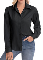 Classic-Fit Button Down Dress Shirt – Wrinkle-Free Stretch Office Blouse (Black) - The Gildress