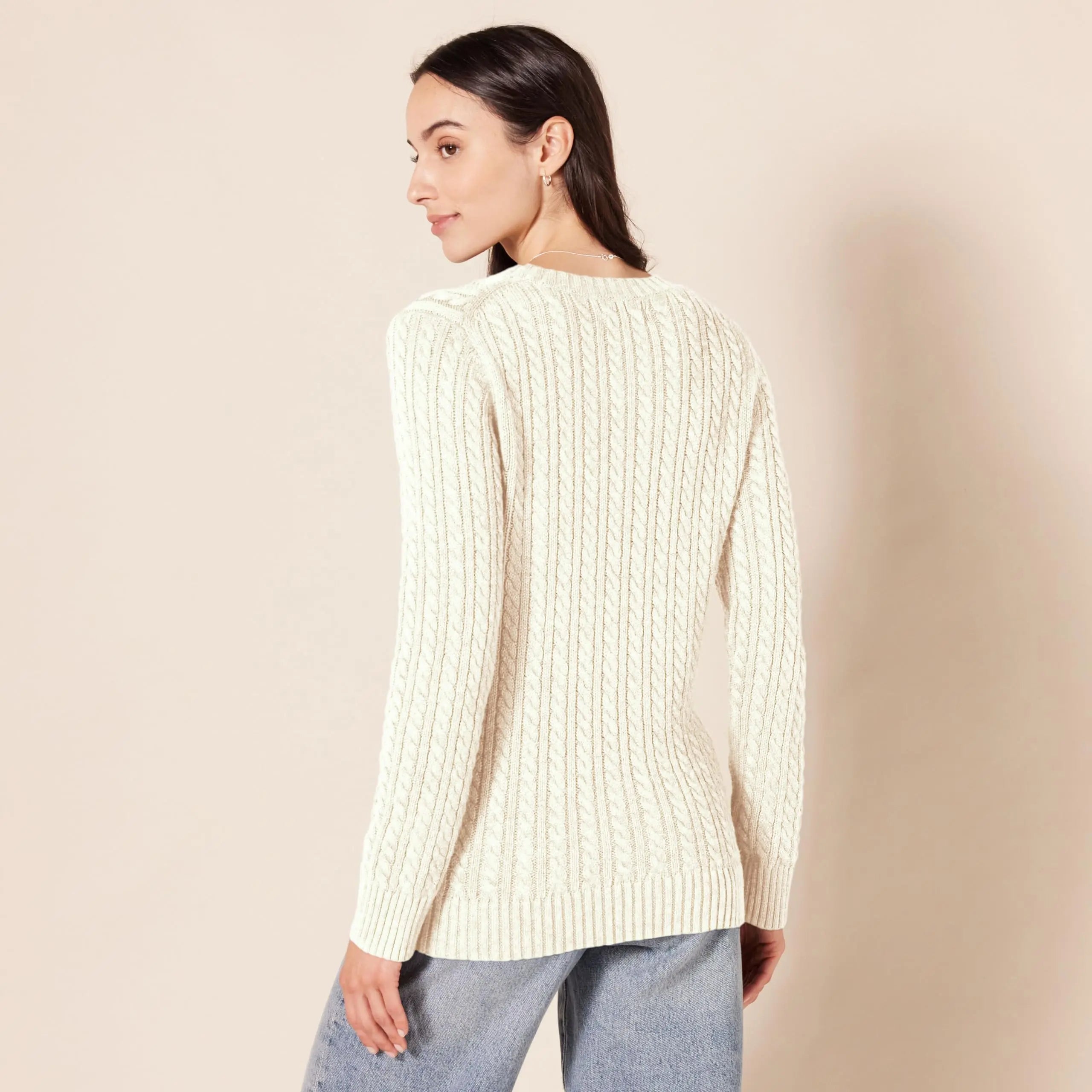 100% Cotton Fisherman Cable Crewneck Sweater –  Classic Knit Pullover (Cream) - The Gildress