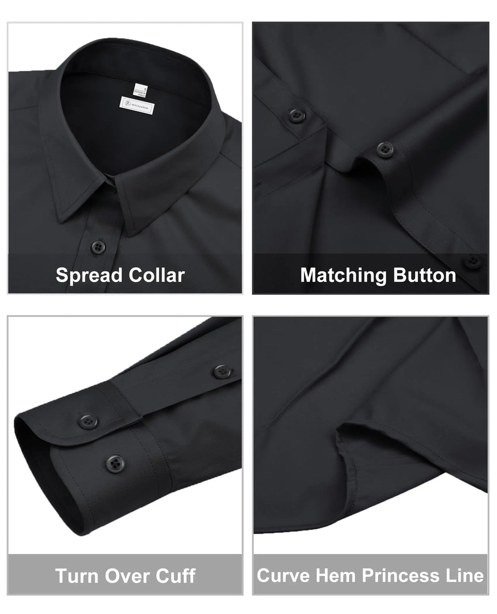 Classic-Fit Button Down Dress Shirt – Wrinkle-Free Stretch Office Blouse (Black) - The Gildress