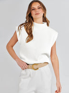 Sleeveless Sweater Vest – Soft Knit Cap Sleeve Pullover Top (White) - The Gildress