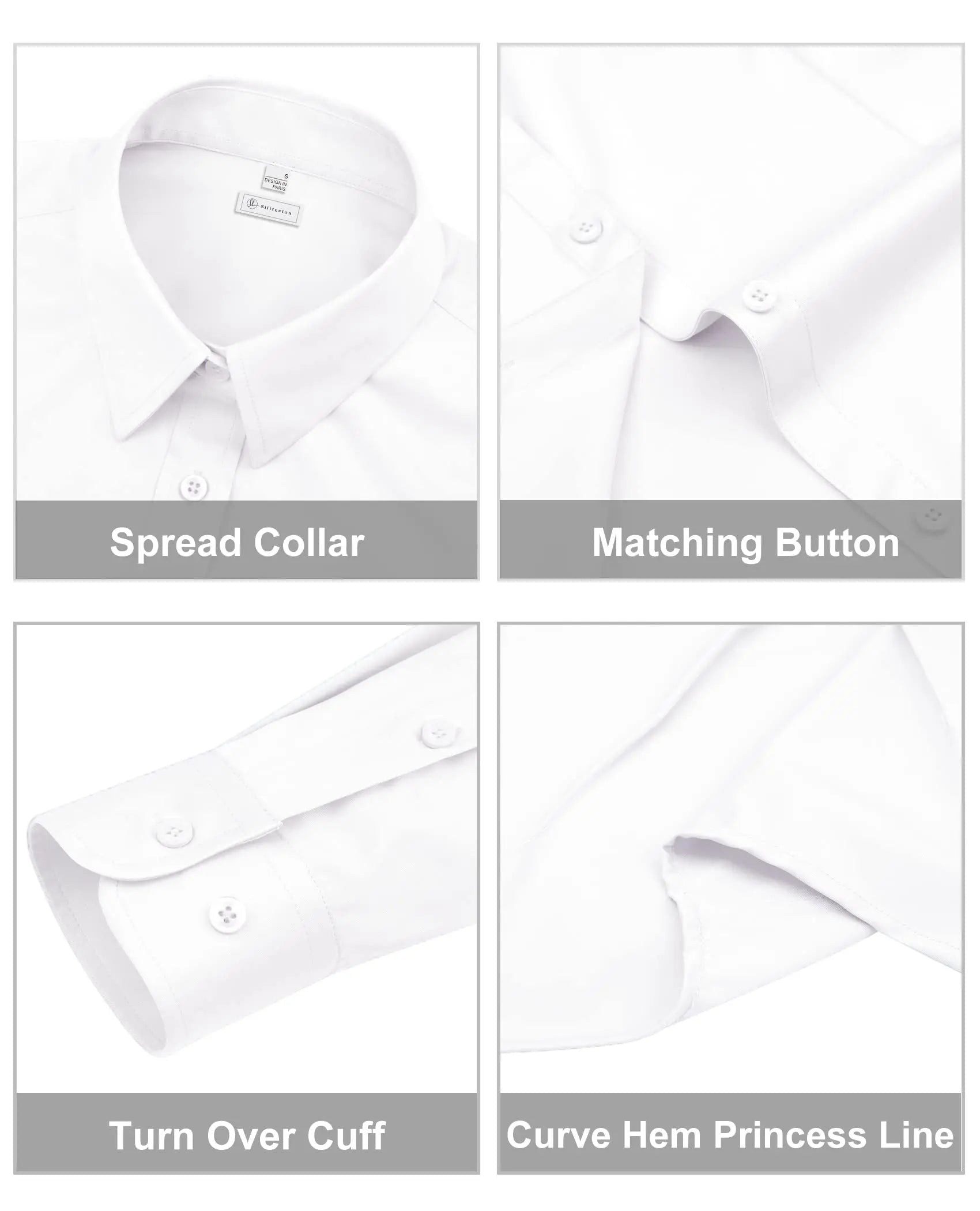 Classic-Fit Button Down Dress Shirt – Wrinkle-Free Stretch Office Blouse (White) - The Gildress
