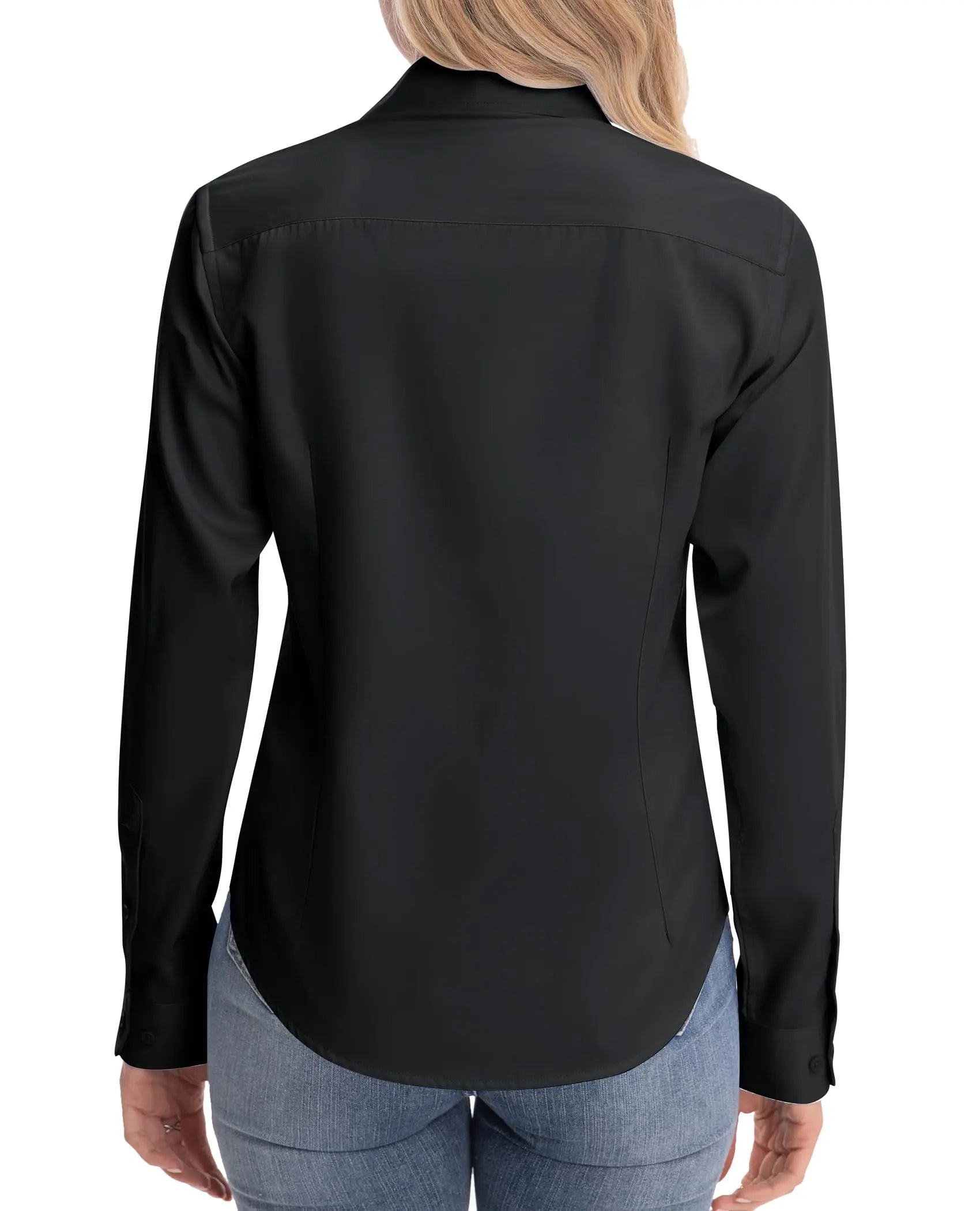 Classic-Fit Button Down Dress Shirt – Wrinkle-Free Stretch Office Blouse (Black) - The Gildress