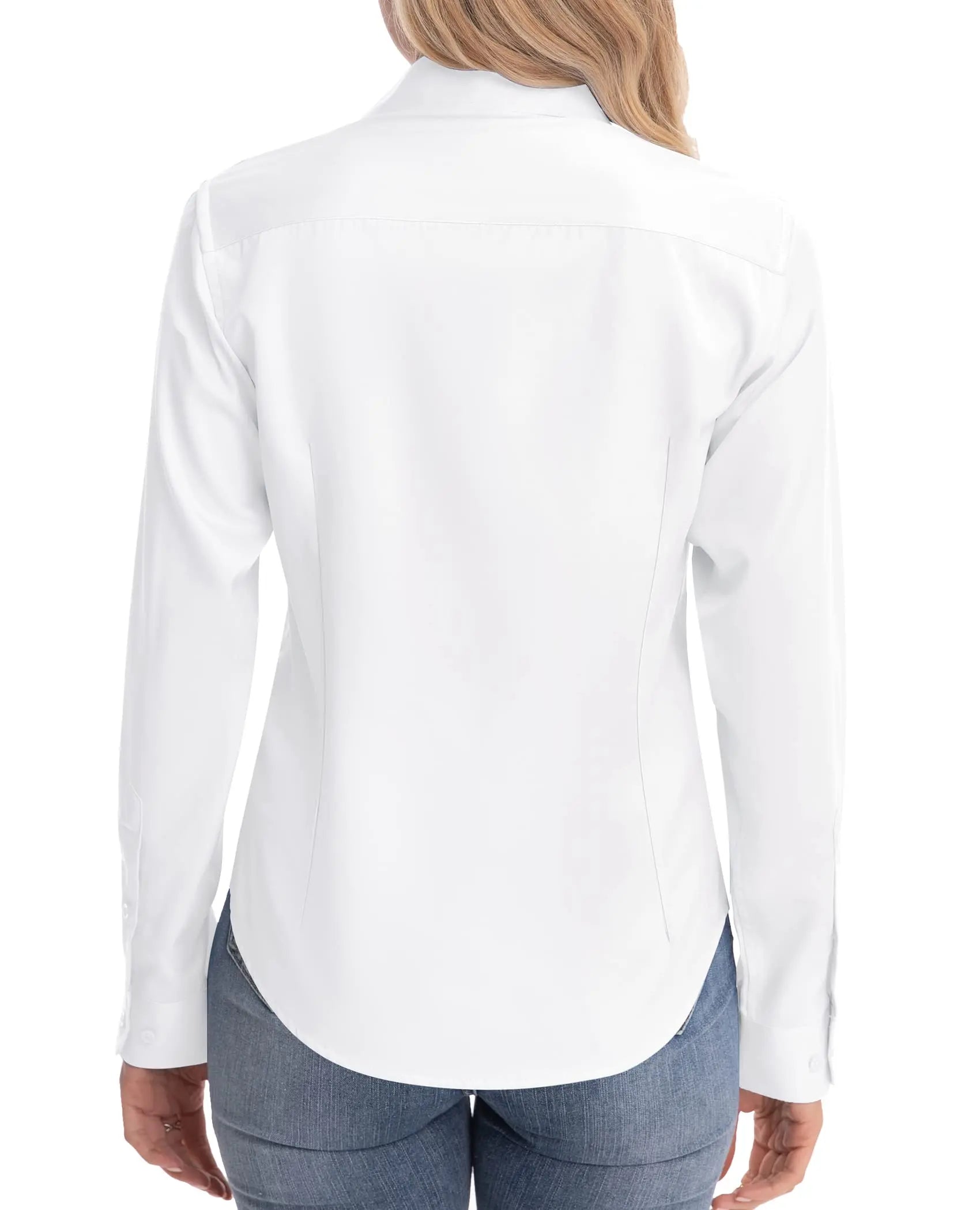Classic-Fit Button Down Dress Shirt – Wrinkle-Free Stretch Office Blouse (White) - The Gildress