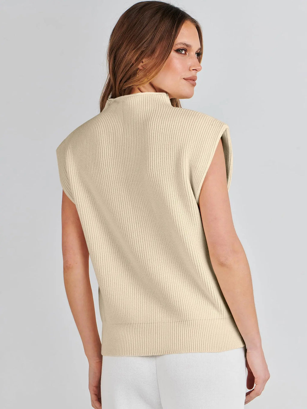Sleeveless Sweater Vest – Soft Knit Cap Sleeve Pullover Top (Beige) - The Gildress