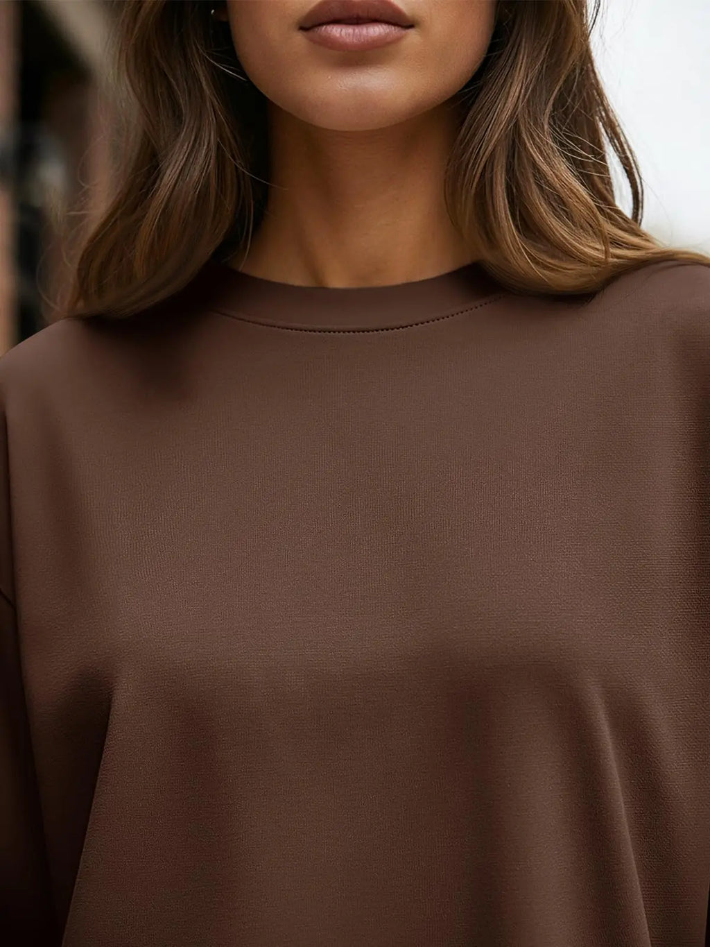 Oversized Long Sleeve T-Shirt for Women - 2026 Casual Crewneck Tee | Y2K Aesthetic Baggy Top (Brown) - The Gildress