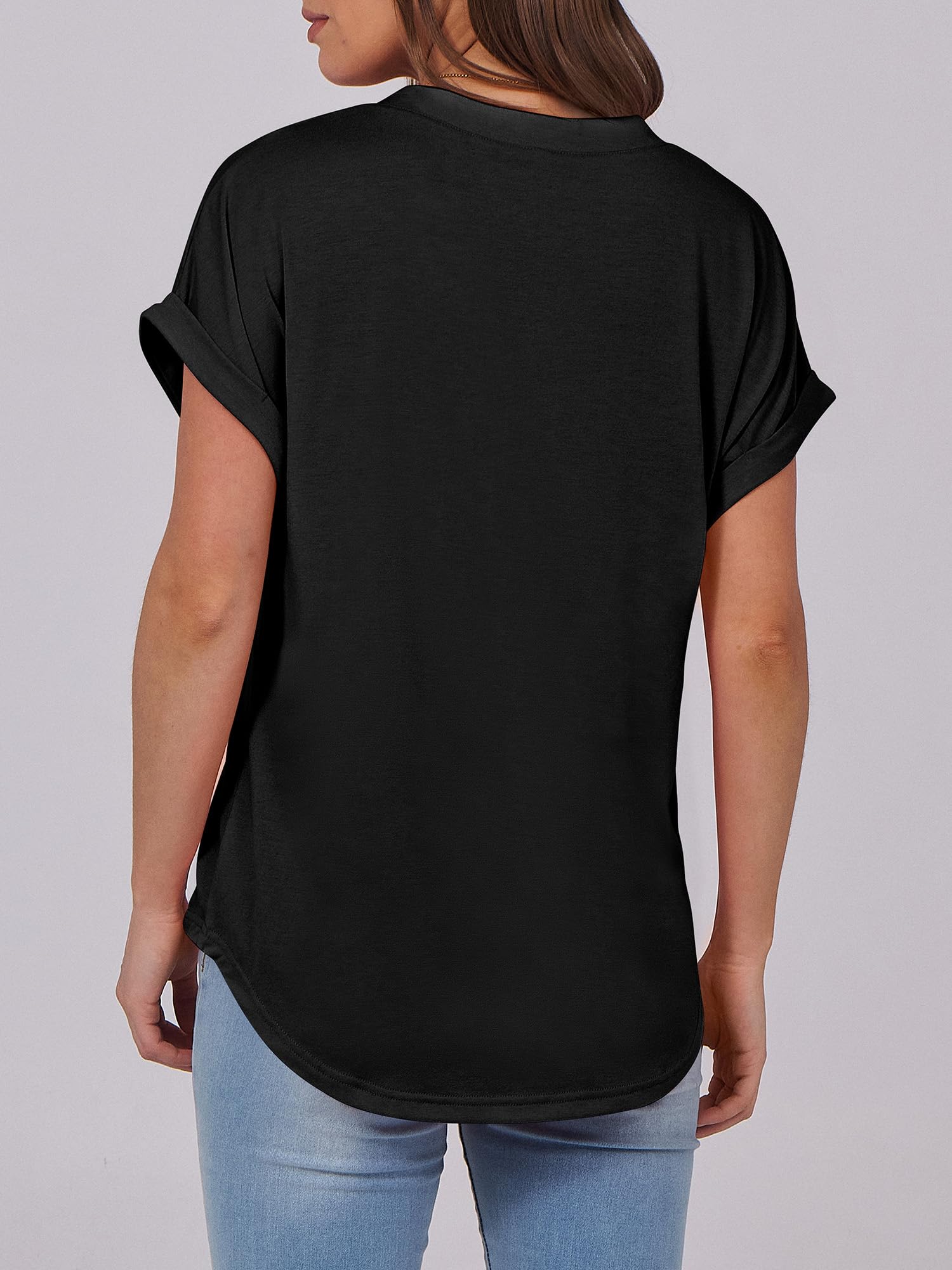 Basic Crop Tops – V Neck Henley Top with Buttons (Black) The Gildress