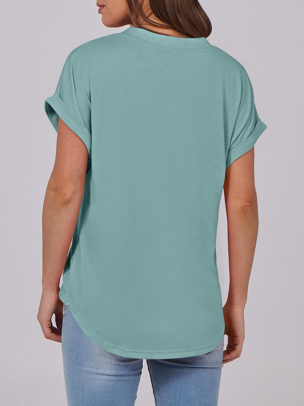 Basic Crop Tops – V Neck Henley Top with Buttons (Cadet Blue) The Gildress