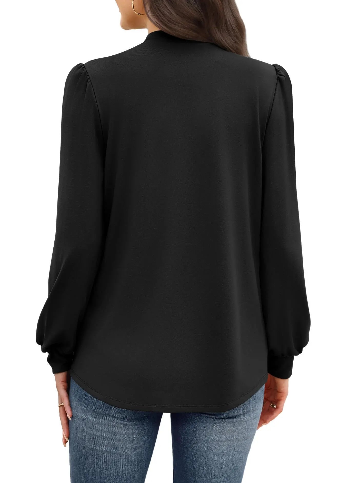Mock Neck Long Sleeve Blouse for Women – Pleated Front Dressy Casual (Black) - The Gildress