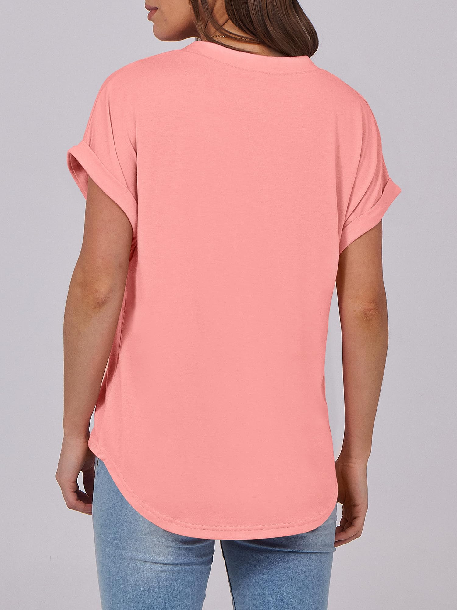 Basic Crop Tops – V Neck Henley Top with Buttons (Pink) The Gildress