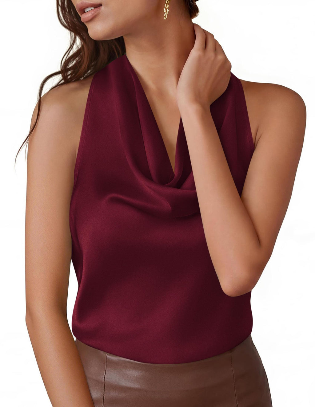 Adjustable tie-back detail on a halter top crop top